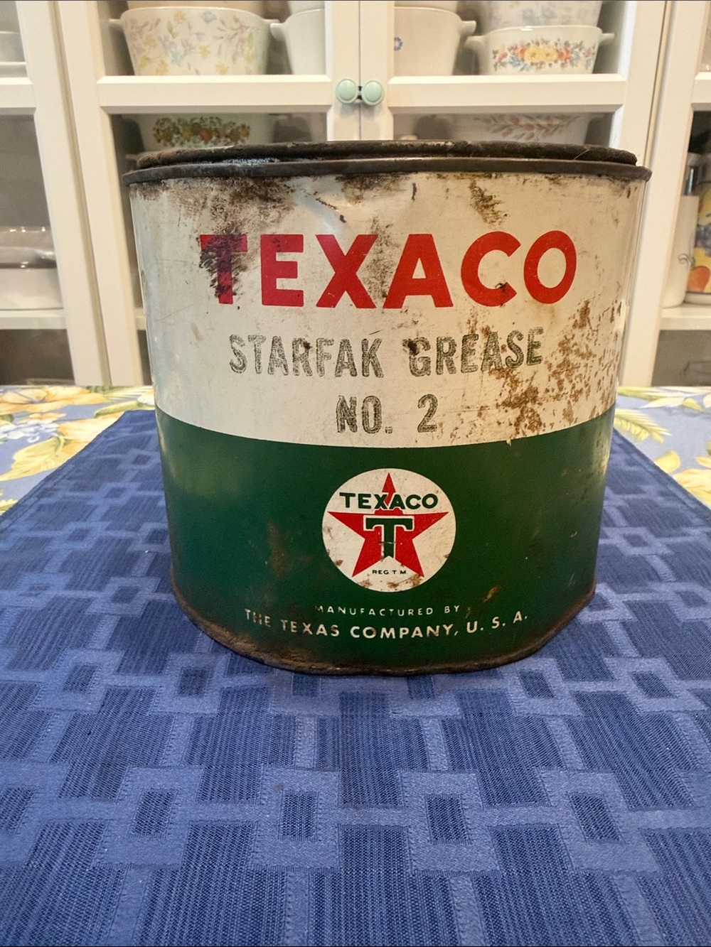 Texaco Starfak Grease No. 2 Vintage Metal Can - Red, Green, White